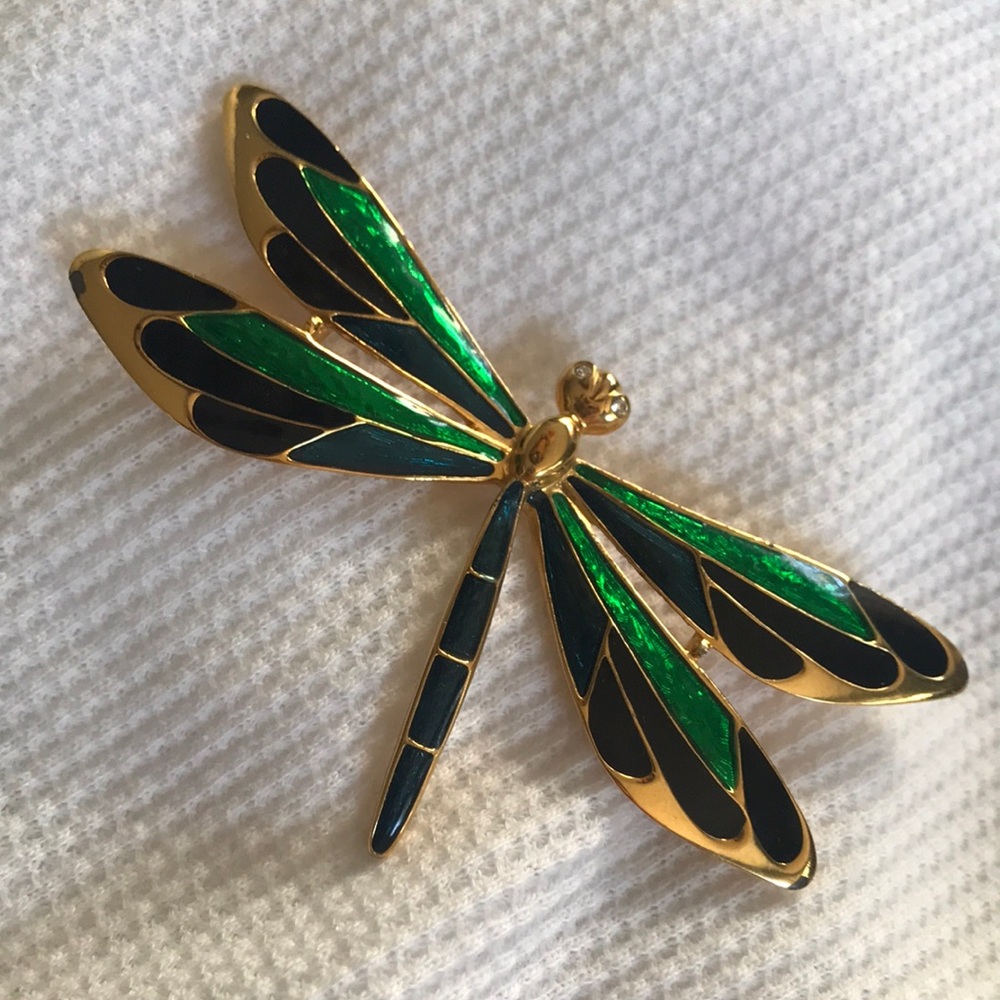 Gold and Green Dragonfly Brooch